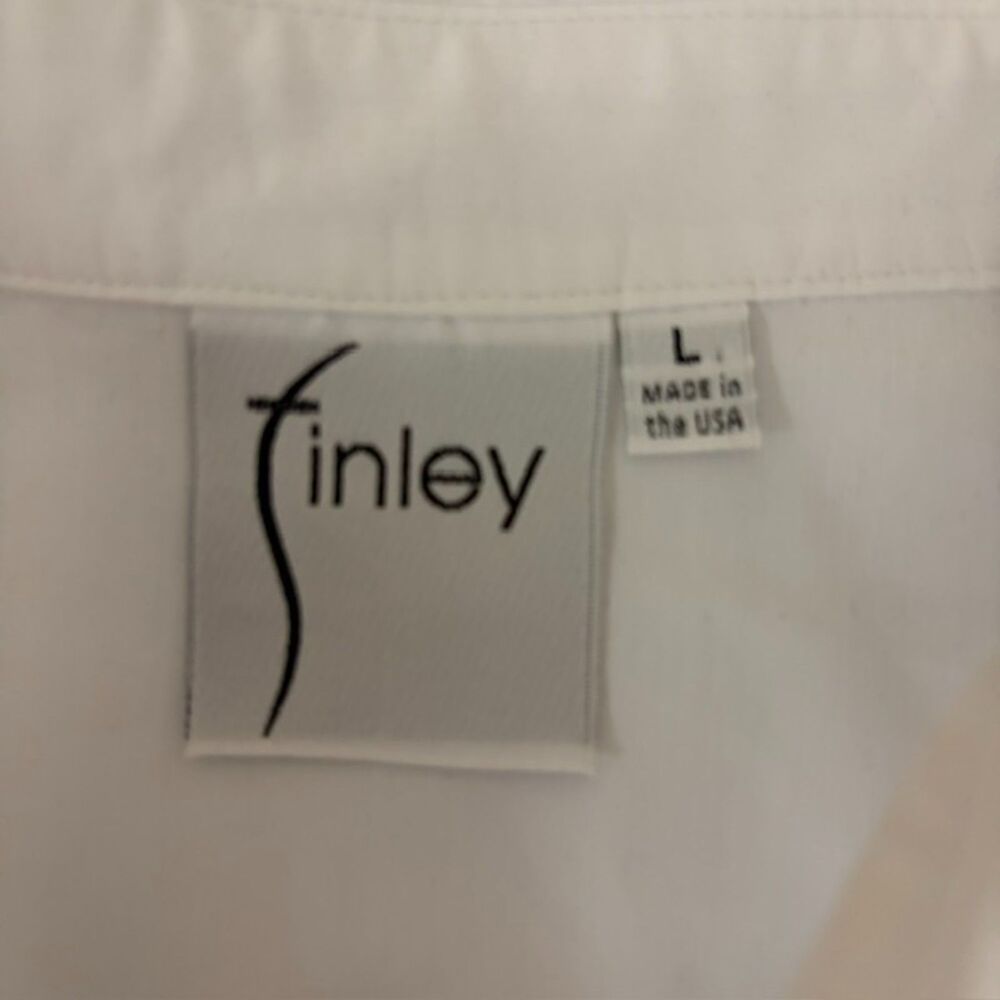 Finley White Button-Up Shirt Minimalist Quiet Luxury Chic Resort Casual Size L - Picture 5 of 8